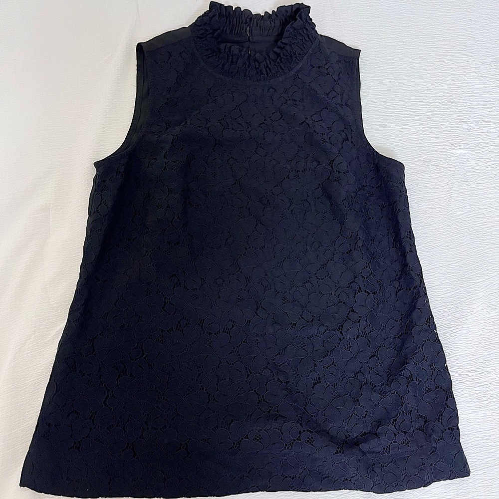 Women Black Sleeveless Blouse Floral Lace Pattern Tank Top Size Small